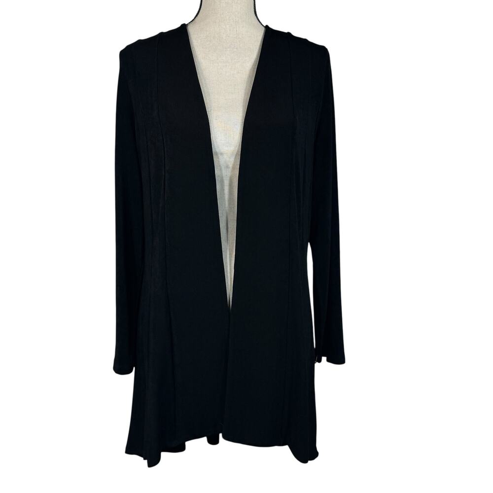 Chico’s Travelers SZ 2 (Large) Jacket Liquid Knit Open Front Stretch Rear Pleats